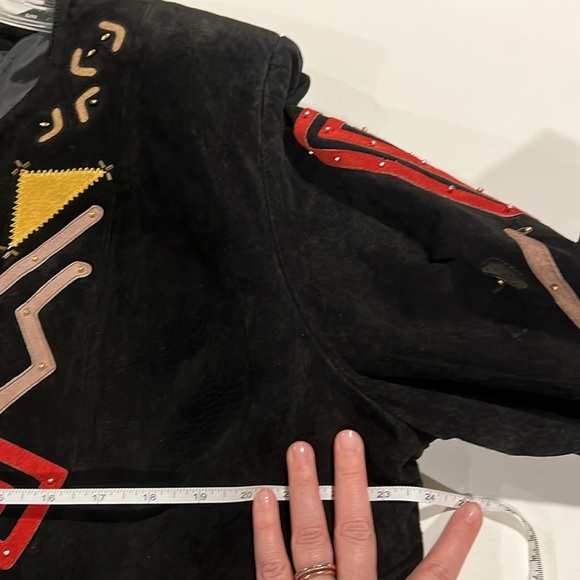 Jon Lawrence Ltd - m, black/tan/red suede jacket, 80s - Picture 10 of 10